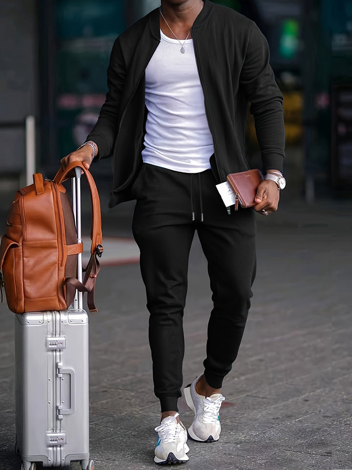 Damien | Herren Trainingsanzug Set Reißverschluss Jacke - Black - Image 1