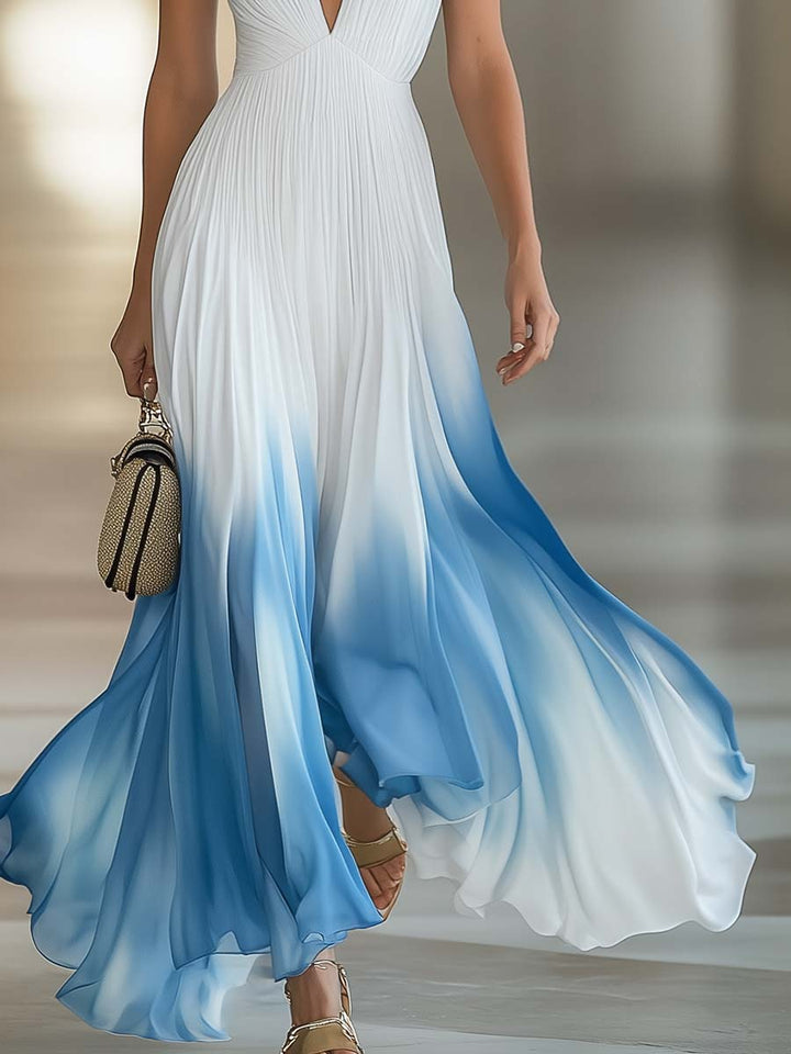 Daria | Damen V-Ausschnitt Farbverlauf Maxikleid - Blue - Image 6