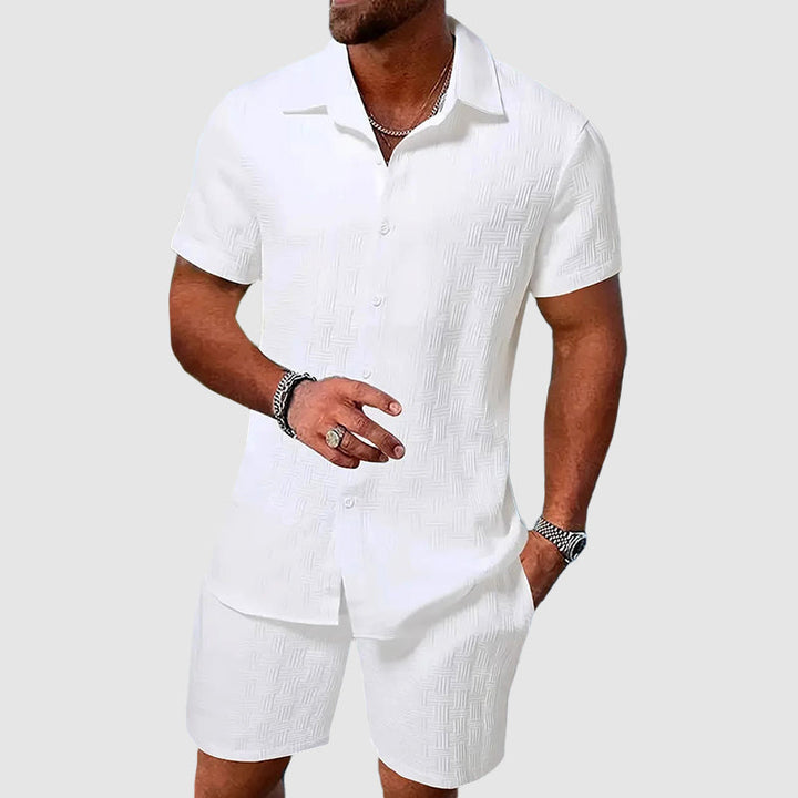 Darian | Herren Kurzarm Hemd Shorts Set Strukturiert - Cream - Image 2