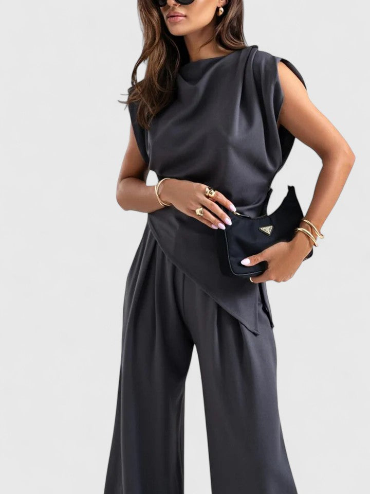 Ivory | Damen Zweiteiler Ärmellos Top und Weite Hose Set Elegant