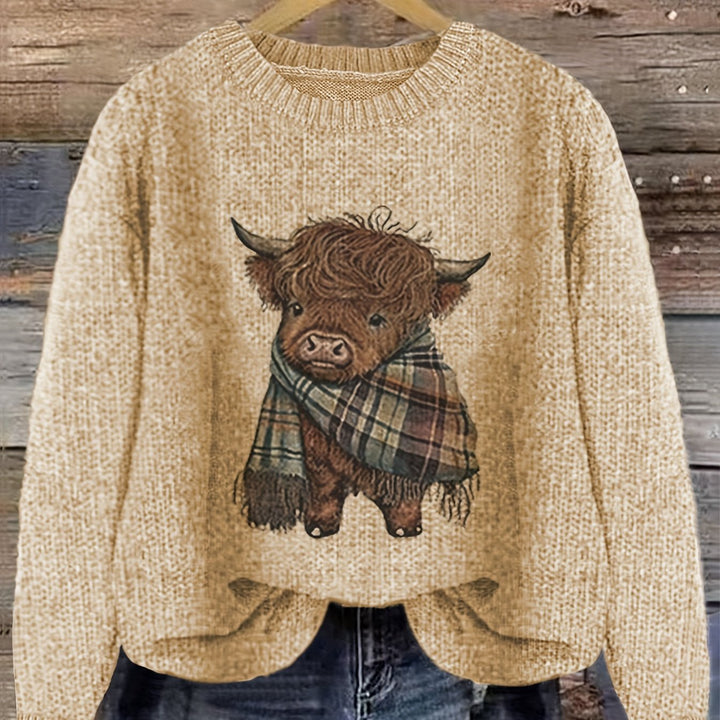 Hildveke | Damen Strickpullover Highland Kuh Motiv