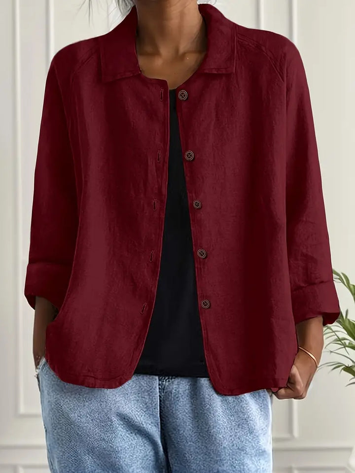 Ally | Damen bluse Langarm Lockere Passform Knopfleiste