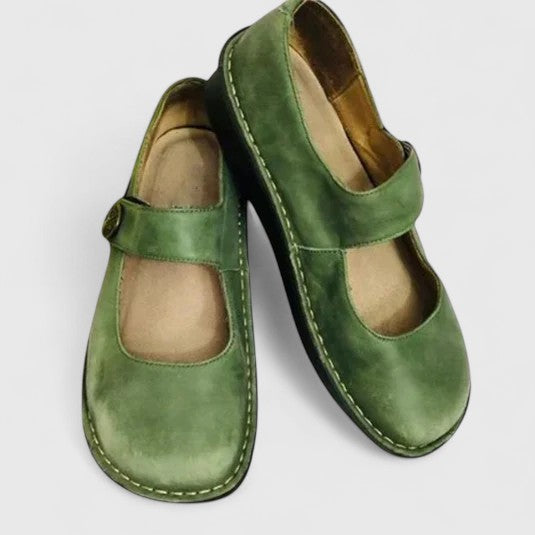 Mila | Damen Mary Jane Schuhe Leder-Optik Flach Velours Bequem
