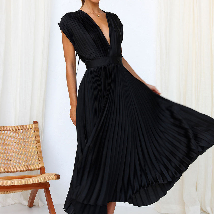 Amélie | Damen-Midikleid mit Falten, tiefem V-Ausschnitt und Taillierung