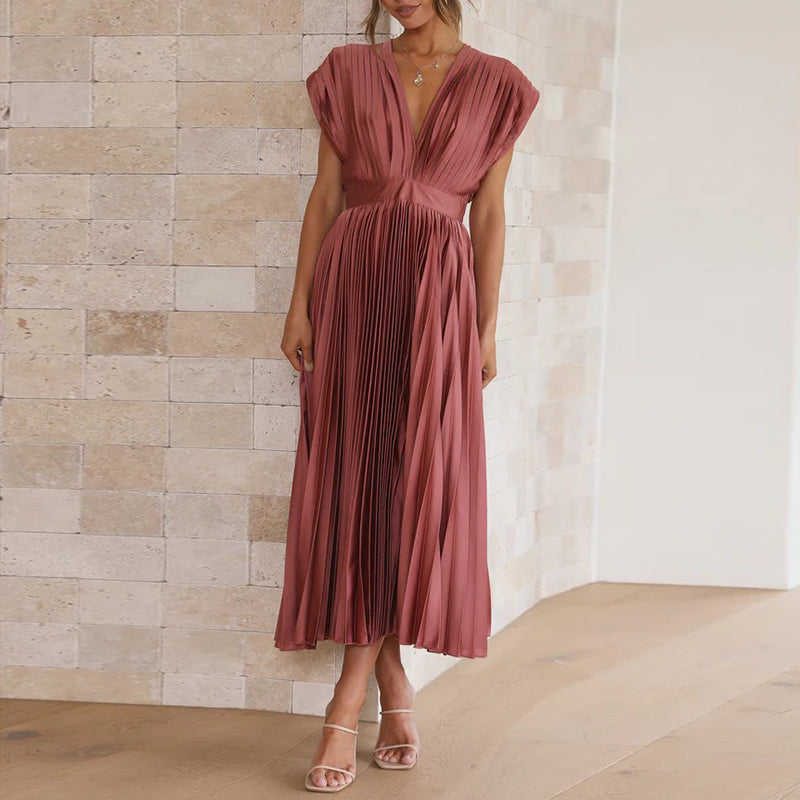 Amélie | Damen-Midikleid mit Falten, tiefem V-Ausschnitt und Taillierung