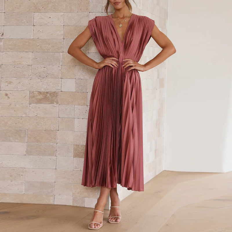 Amélie | Damen-Midikleid mit Falten, tiefem V-Ausschnitt und Taillierung