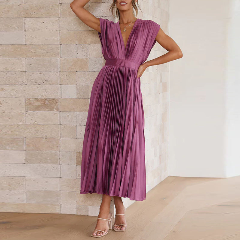 Amélie | Damen-Midikleid mit Falten, tiefem V-Ausschnitt und Taillierung