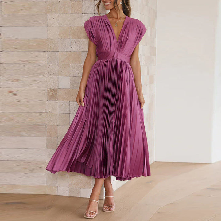 Amélie | Damen-Midikleid mit Falten, tiefem V-Ausschnitt und Taillierung