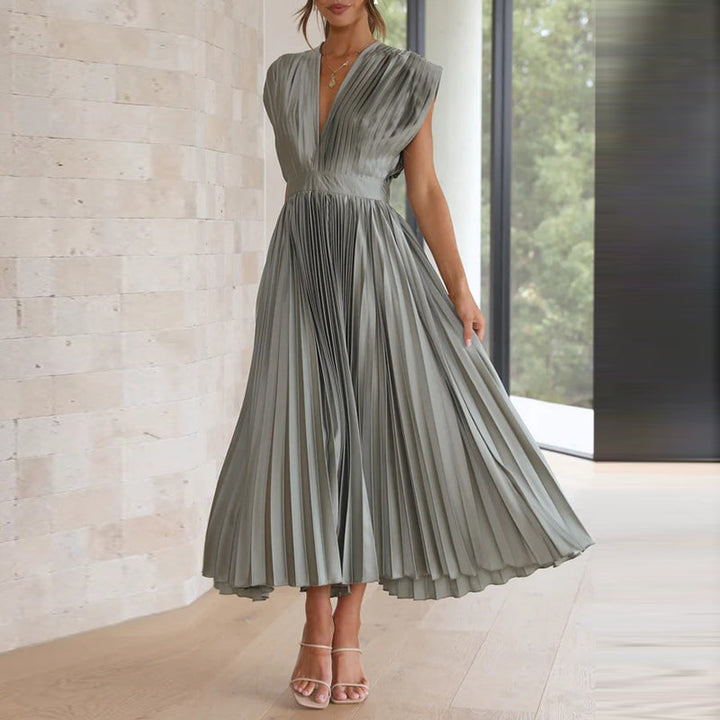 Amélie | Damen-Midikleid mit Falten, tiefem V-Ausschnitt und Taillierung