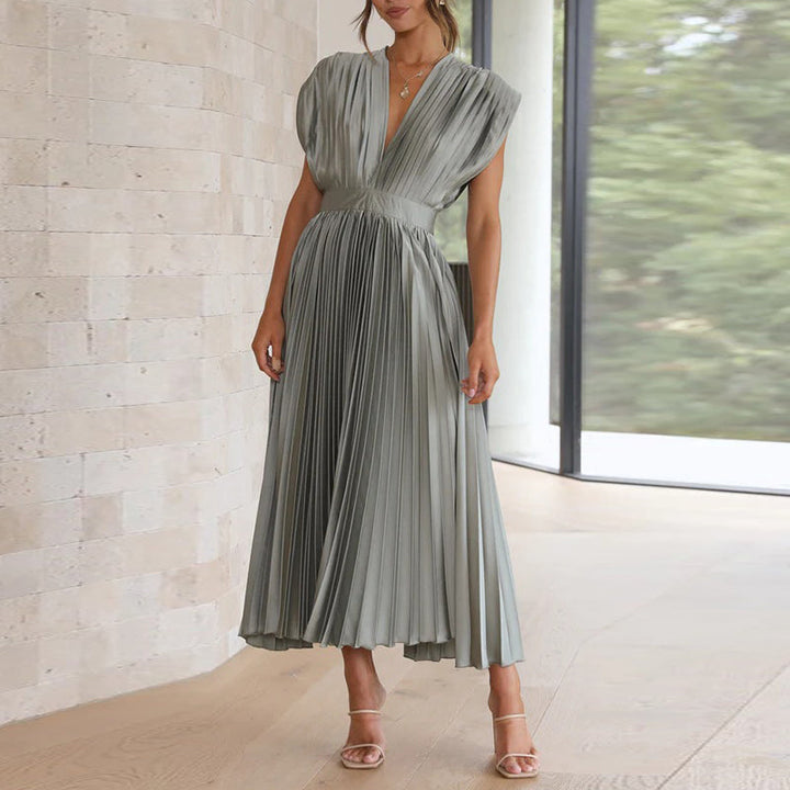 Amélie | Damen-Midikleid mit Falten, tiefem V-Ausschnitt und Taillierung