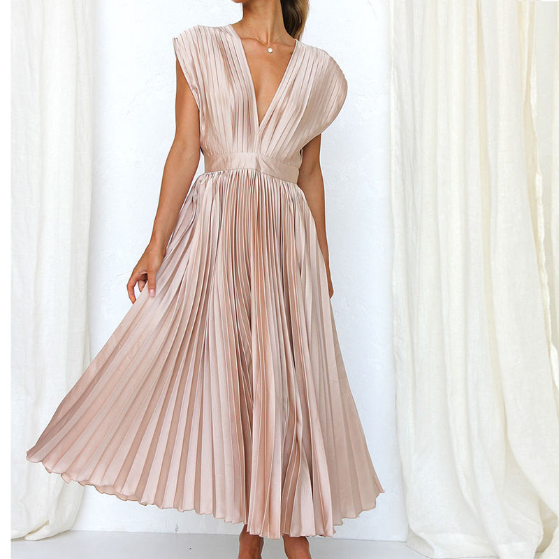 Amélie | Damen-Midikleid mit Falten, tiefem V-Ausschnitt und Taillierung