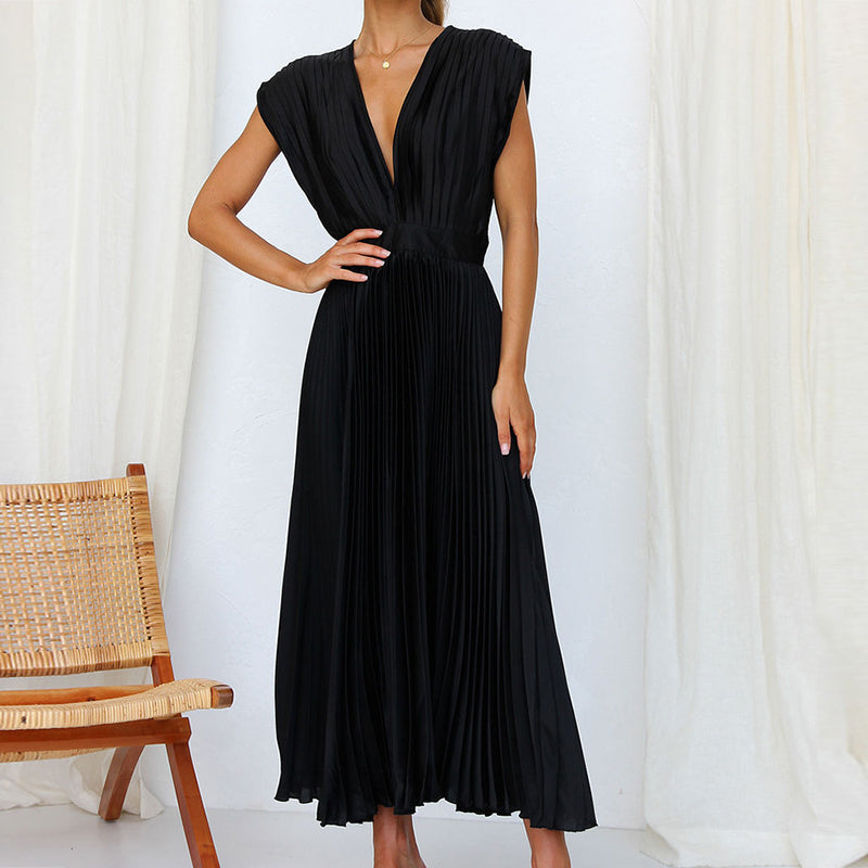 Amélie | Damen-Midikleid mit Falten, tiefem V-Ausschnitt und Taillierung