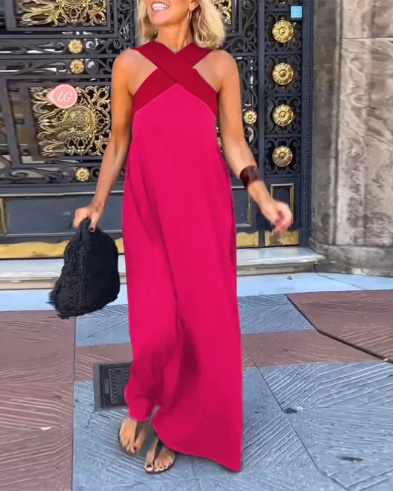 Vera | Damen Maxikleid Neckholder Überkreuzter Ausschnitt Fließend Sommerkleid