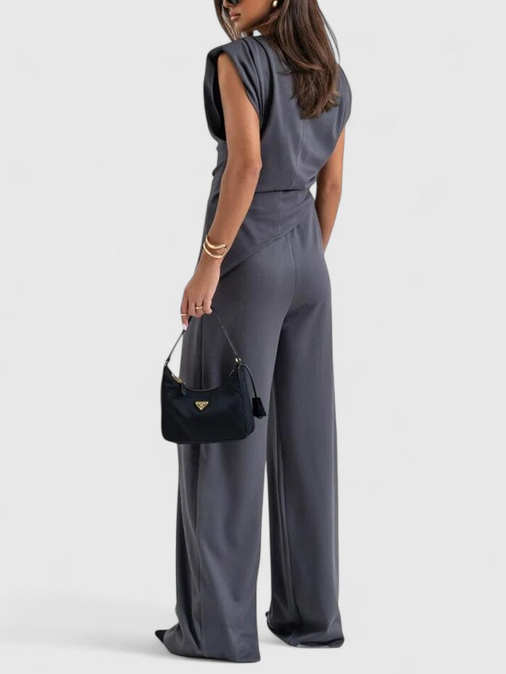 Ivory | Damen Zweiteiler Ärmellos Top und Weite Hose Set Elegant