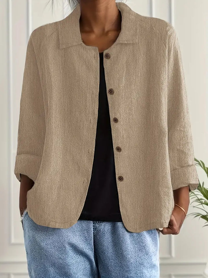 Ally | Damen bluse Langarm Lockere Passform Knopfleiste