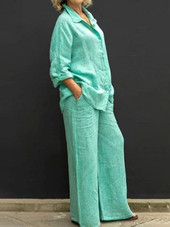 Nina | Damen Set Langarm Hemd Weite Hose Casual