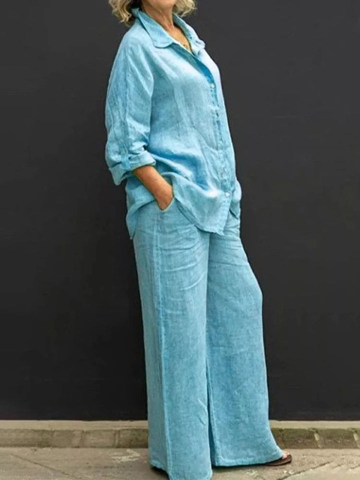 Nina | Damen Set Langarm Hemd Weite Hose Casual