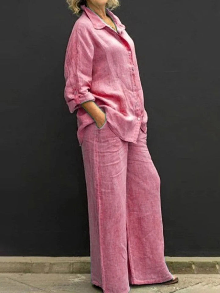 Nina | Damen Set Langarm Hemd Weite Hose Casual