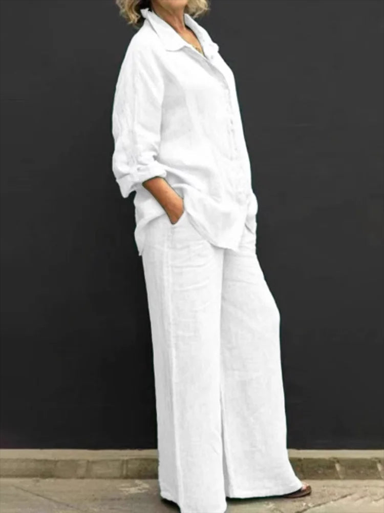 Nina | Damen Set Langarm Hemd Weite Hose Casual