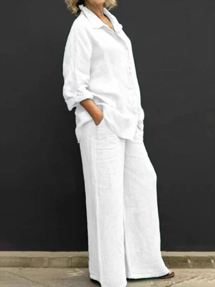 Nina | Damen Set Langarm Hemd Weite Hose Casual