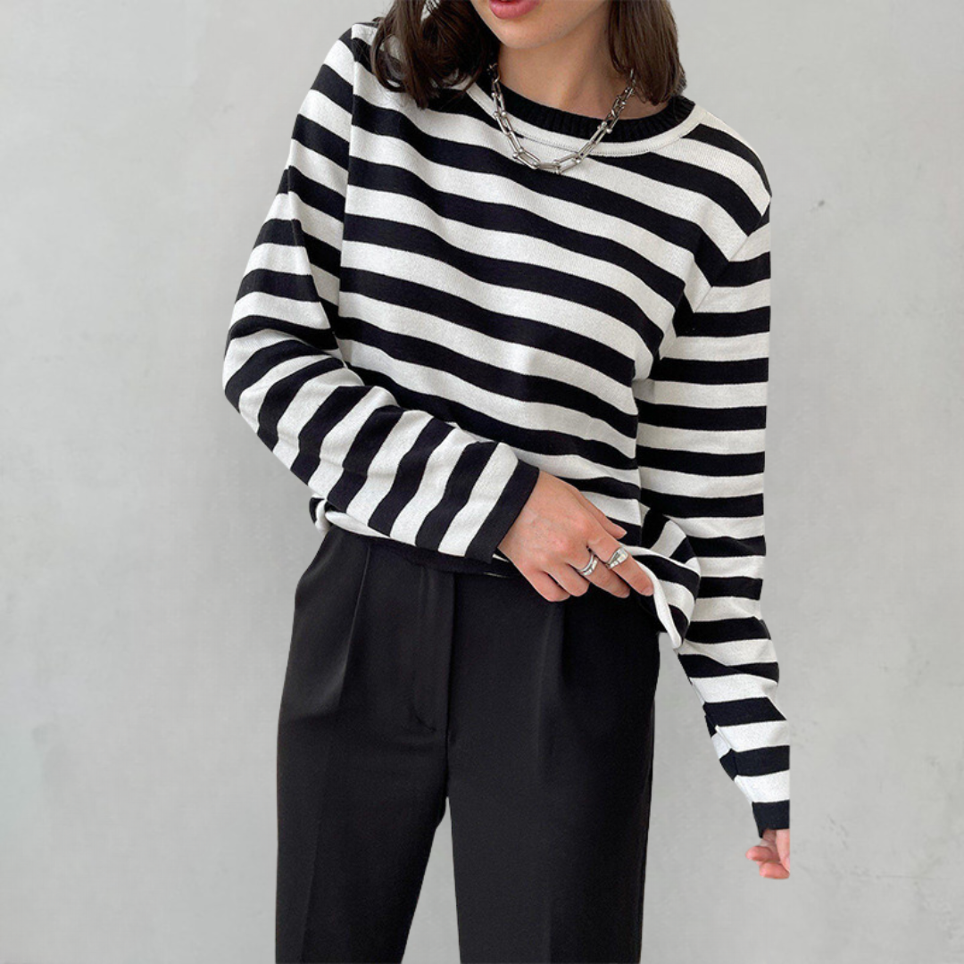 Kerza | Damen Gestreifter pullover Langarm Rundhals