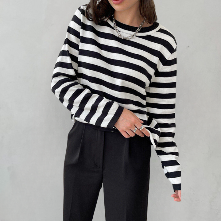 Kerza | Damen Gestreifter pullover Langarm Rundhals