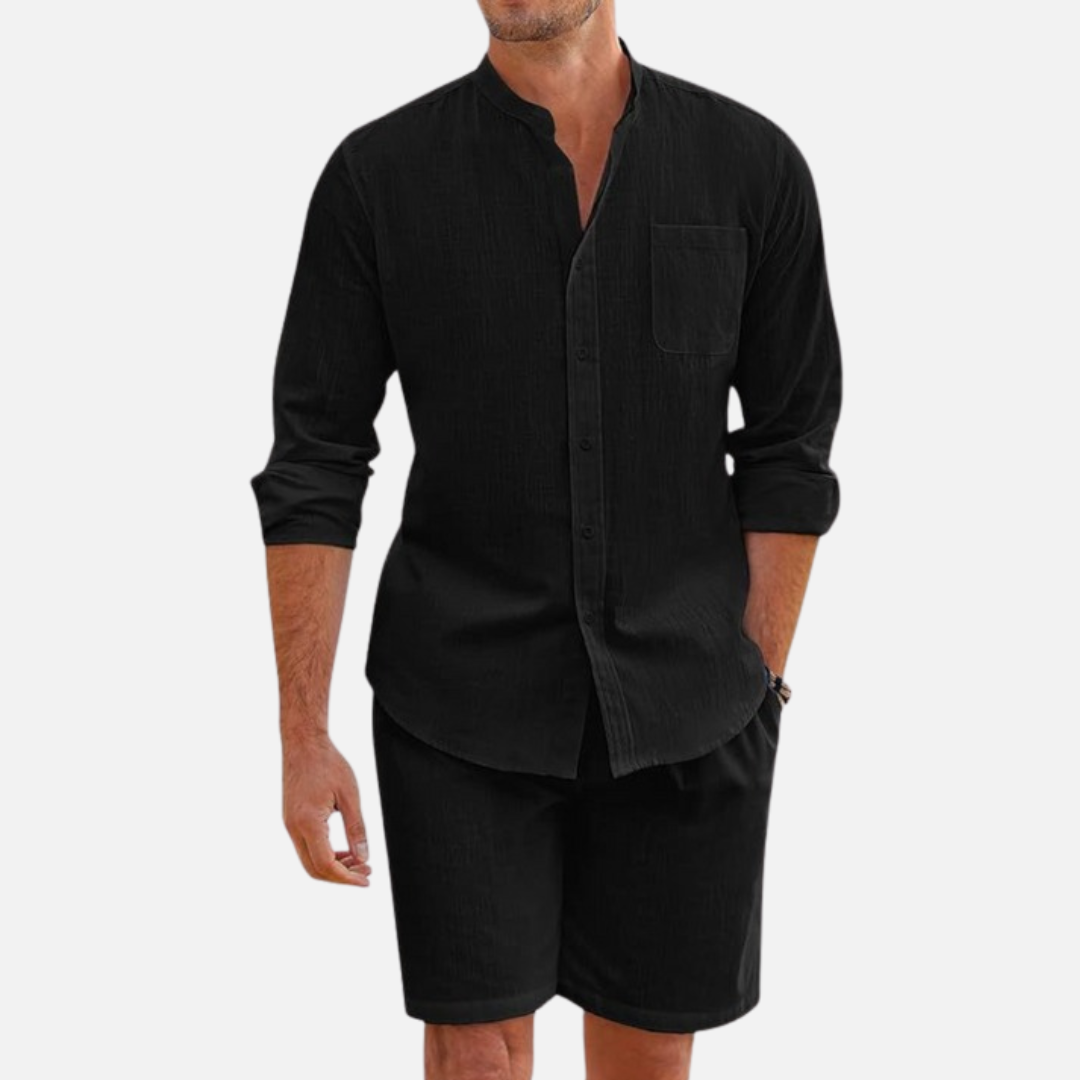Dorian | Herren 2-teiliges Stehkragen Sommer Set - Black - Image 1