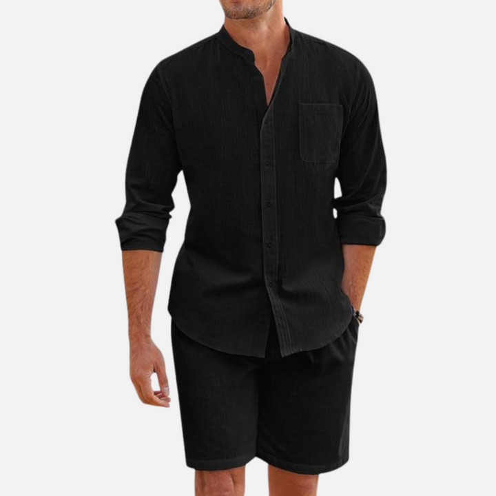 Dorian | Herren 2-teiliges Stehkragen Sommer Set - Black - Image 1