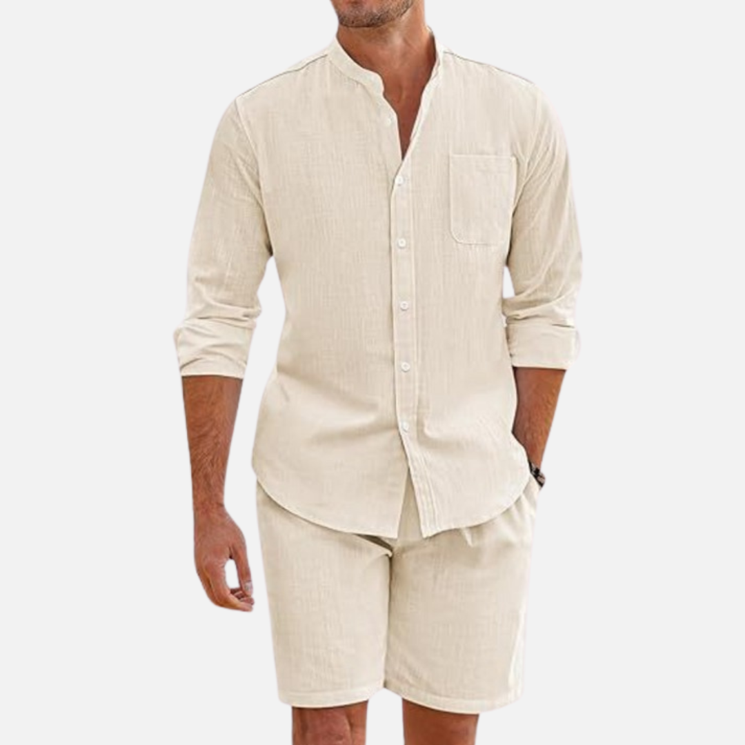 Dorian | Herren 2-teiliges Stehkragen Sommer Set - Black - Image 2