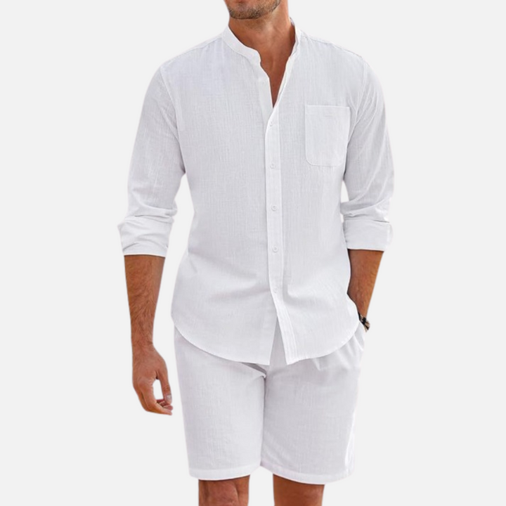 Dorian | Herren 2-teiliges Stehkragen Sommer Set - Black - Image 3