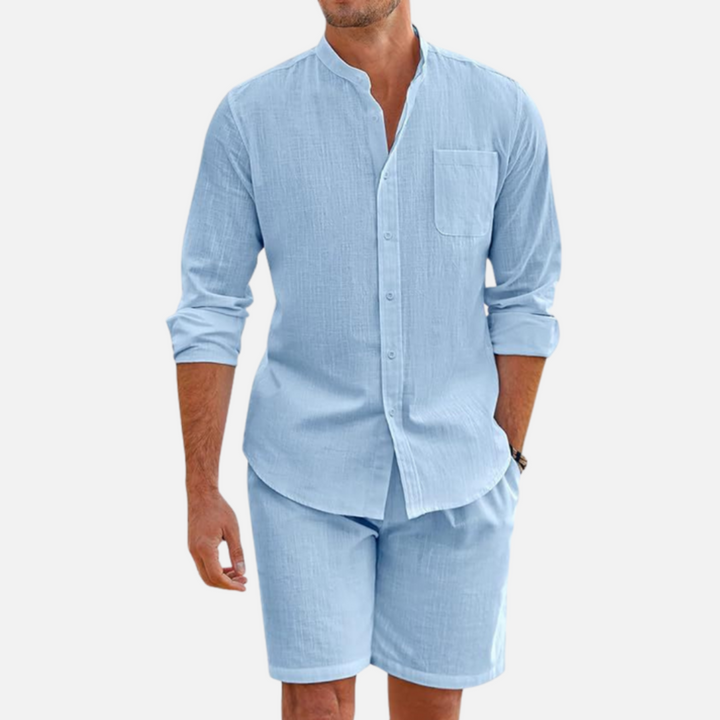 Dorian | Herren 2-teiliges Stehkragen Sommer Set - Black - Image 4