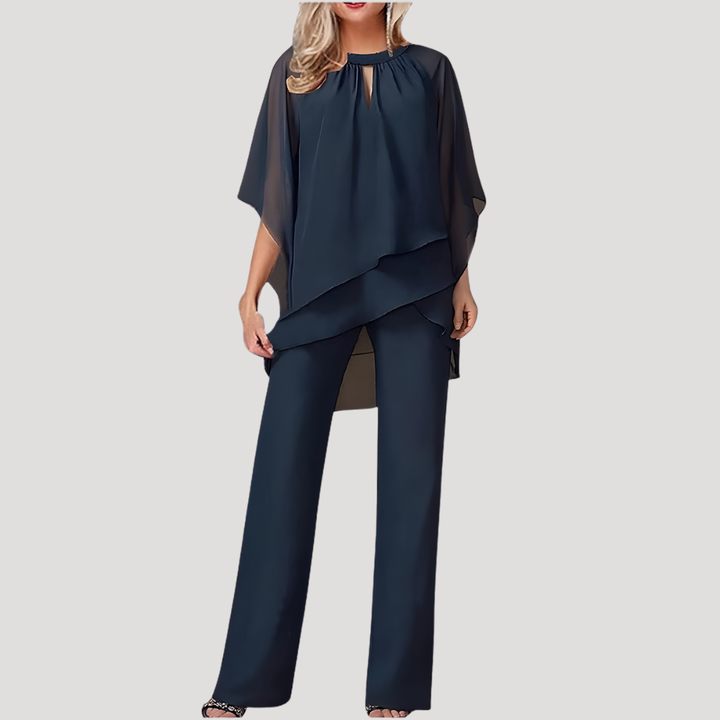 Dorinde | Damen Festlicher Zweiteiler Hosenanzug - Navy - Image 1
