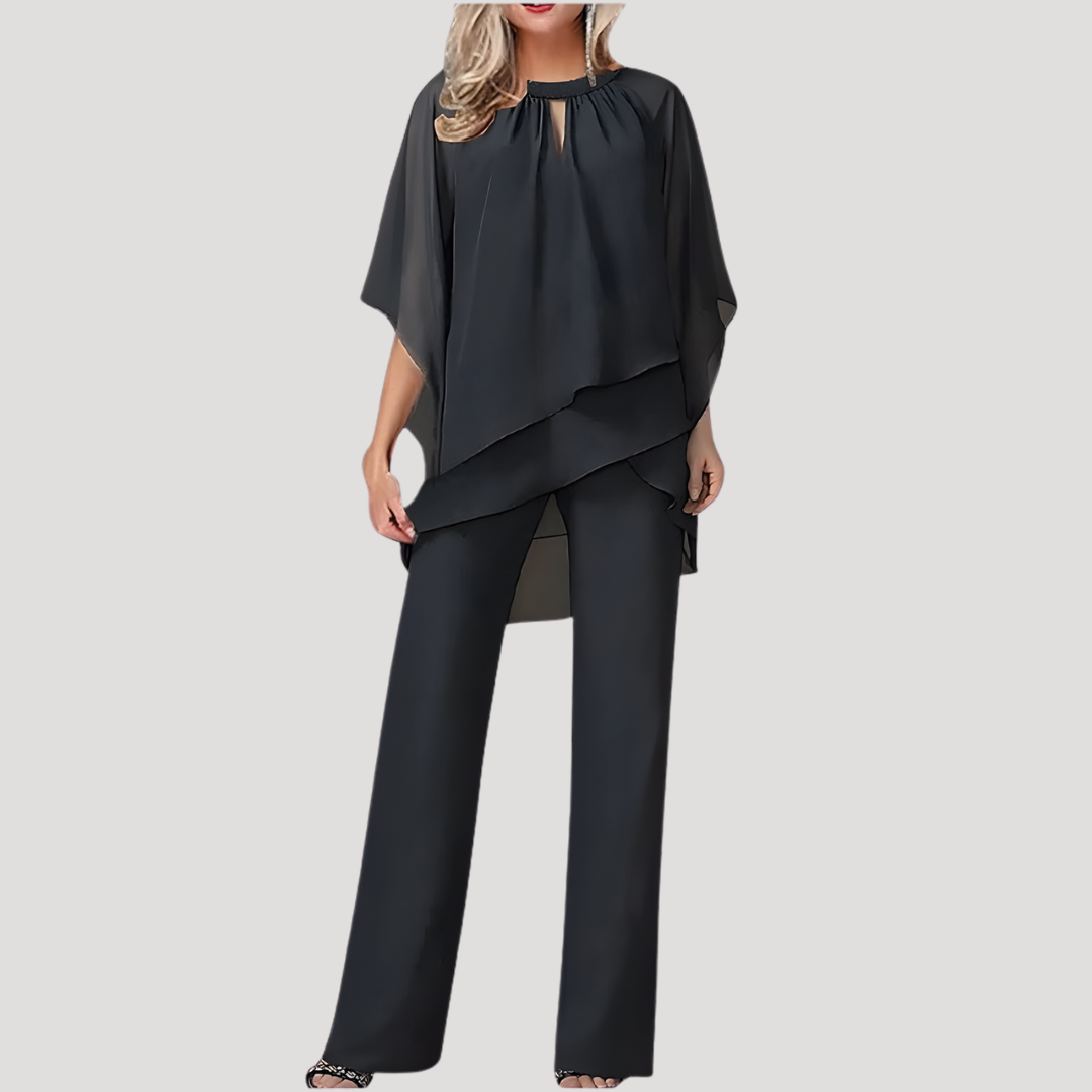 Dorinde | Damen Festlicher Zweiteiler Hosenanzug - Navy - Image 2