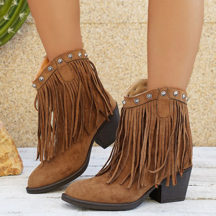 Dorle | Damen Cowboy Stiefel mit Fransen Westernstiefel - Brown - Image 11