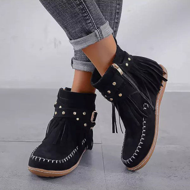 Dorothea | Damen Fransen Stiefeletten mit Schnallen - Brown - Image 2
