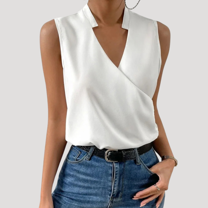 Dorothea | Damen Wickel Ärmellose Bluse - White - Image 1