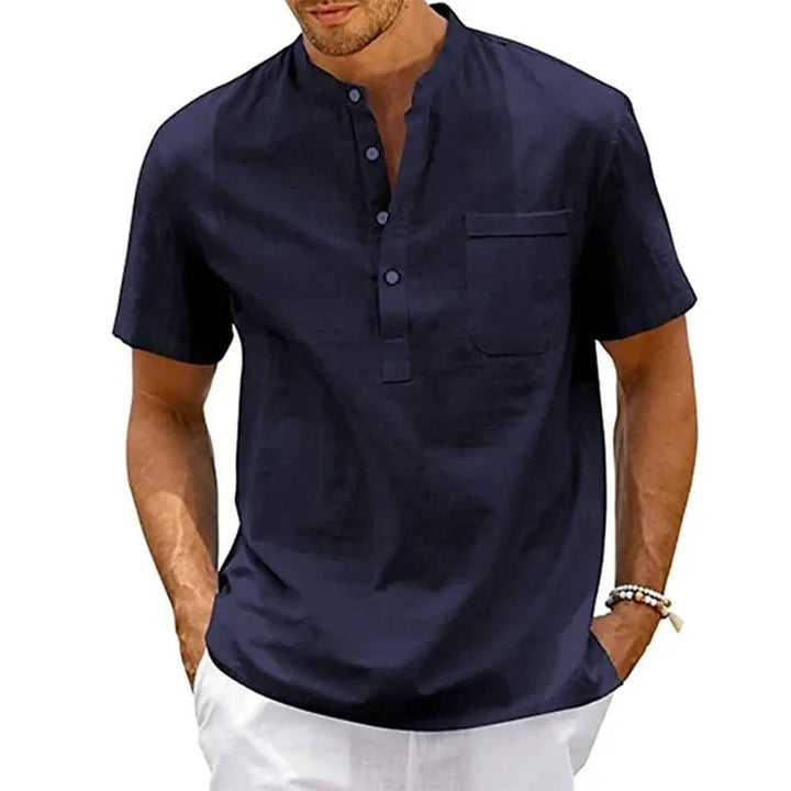 Theo | Herren hemd Kurzarm Henley, Stehkragen Brusttasche