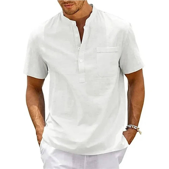 Theo | Herren hemd Kurzarm Henley, Stehkragen Brusttasche