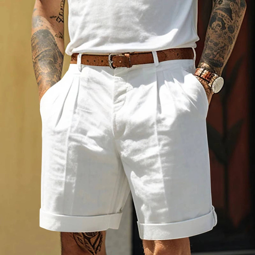 Matteo | Herren shorts mit Bundfalten, Umschlagsaum