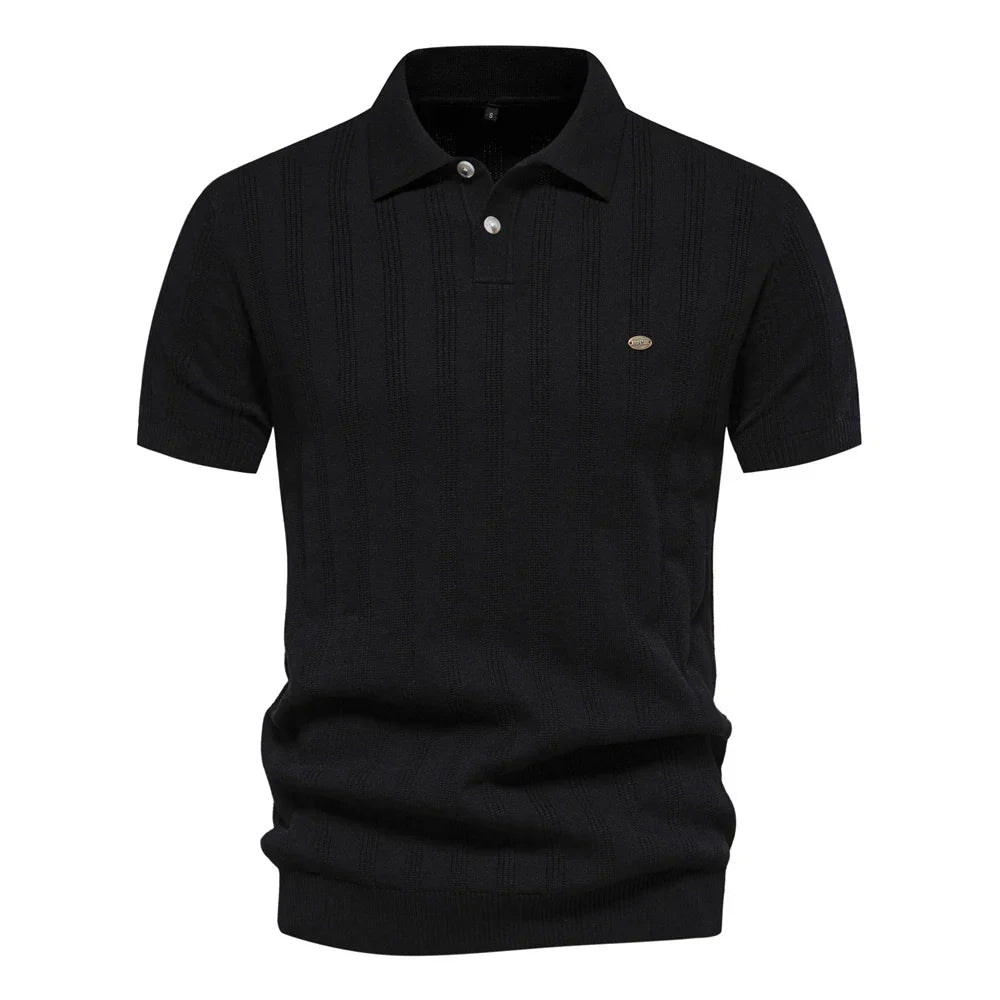 Anton | Herren Strick Poloshirt Kurzarm mit Streifen