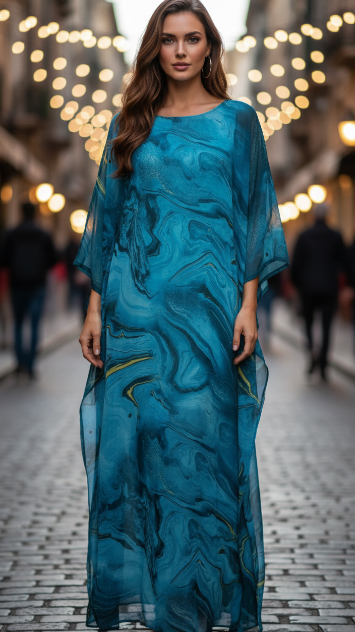 Indra | Damen Chiffon Maxi Kleid Fließend Kaftan Abendkleid