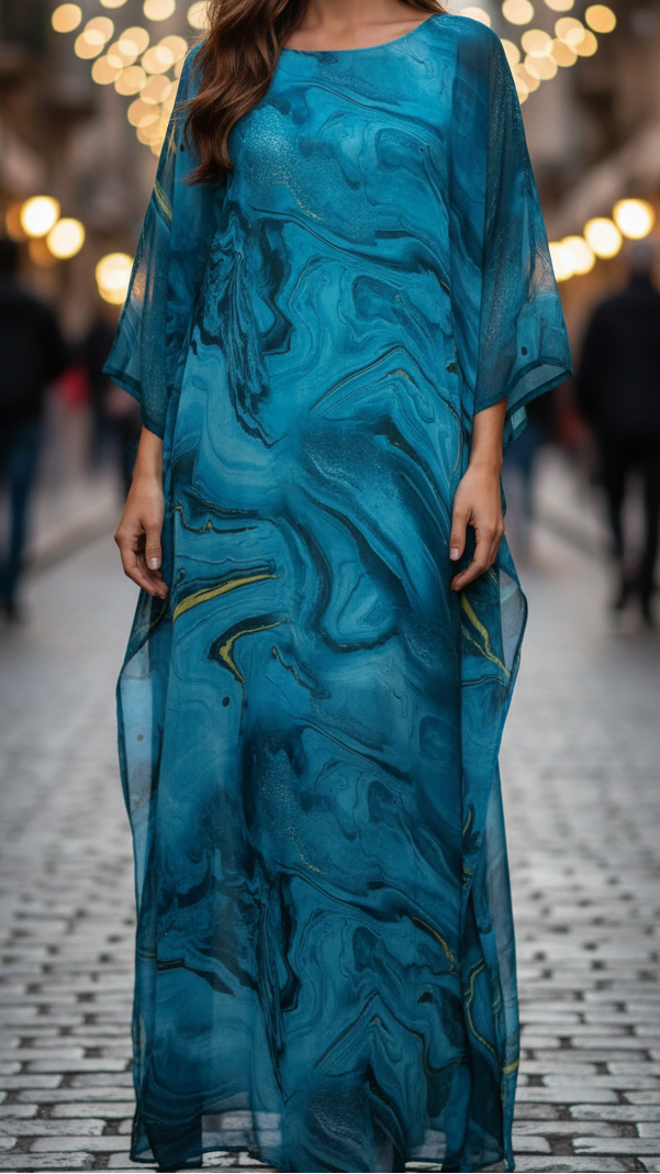 Indra | Damen Chiffon Maxi Kleid Fließend Kaftan Abendkleid