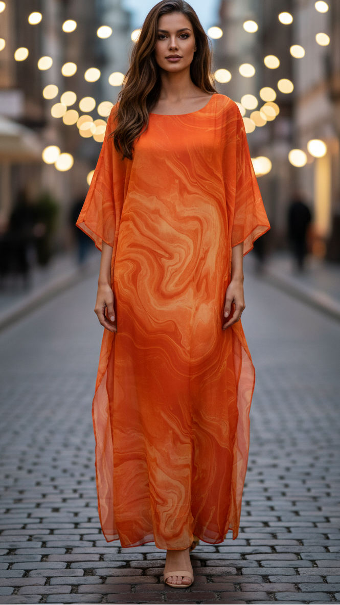Indra | Damen Chiffon Maxi Kleid Fließend Kaftan Abendkleid