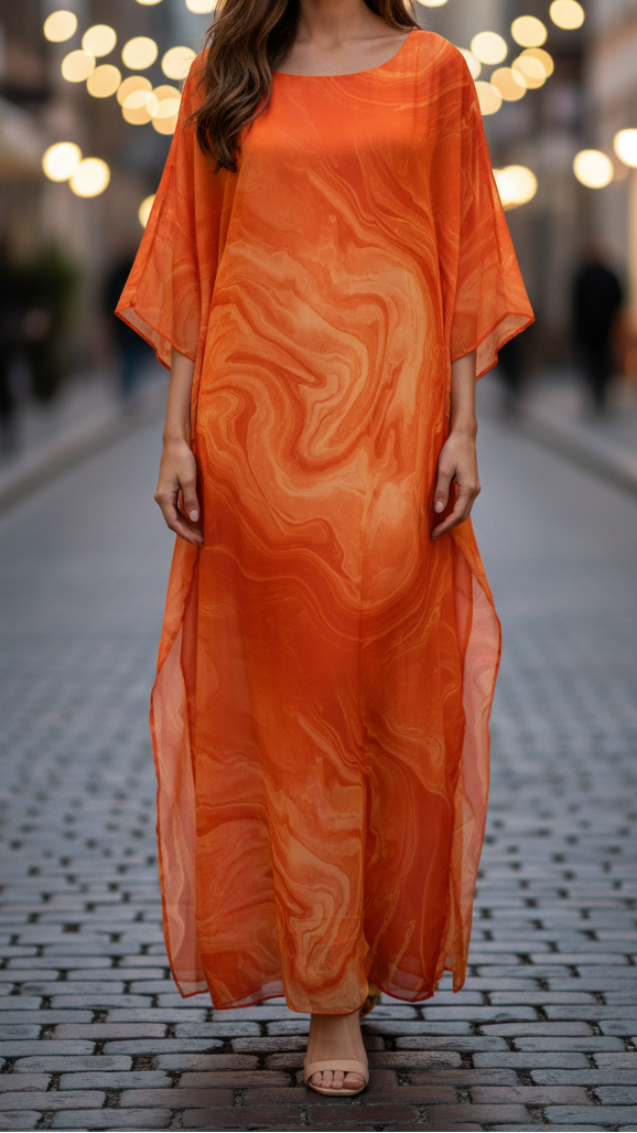 Indra | Damen Chiffon Maxi Kleid Fließend Kaftan Abendkleid
