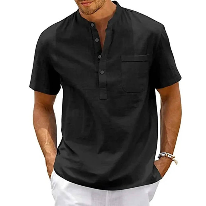 Theo | Herren hemd Kurzarm Henley, Stehkragen Brusttasche