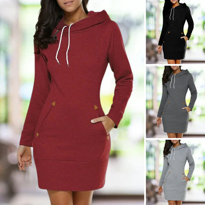 Maila | Damen Hoodie Kleid Langarm mit Kapuze und Taschen