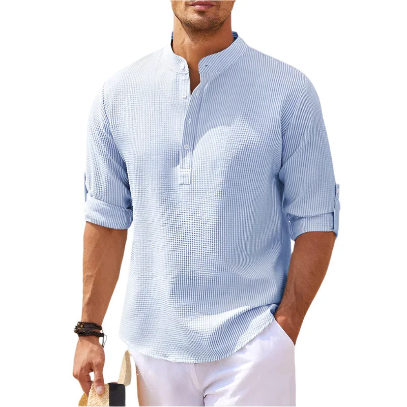 Arlo | Herren hemd Kurzarm Henley Stehkragen Freizeithemd