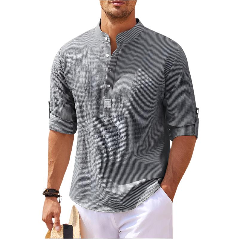 Arlo | Herren hemd Kurzarm Henley Stehkragen Freizeithemd