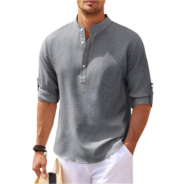 Arlo | Herren hemd Kurzarm Henley Stehkragen Freizeithemd