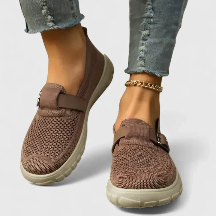 Hailey | Damen Mesh Sneaker Slip-On Schnalle Flache Schuhe Komfort